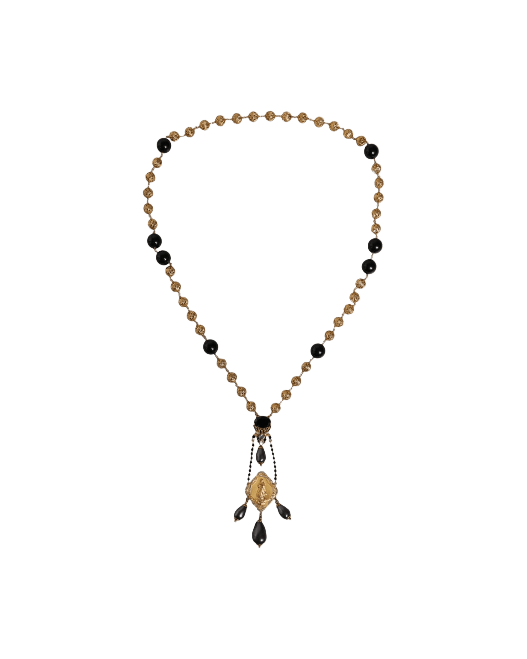 Dolce & Gabbana Gold Chain Brass Black Beaded Rosary Style Necklace Glam Steals