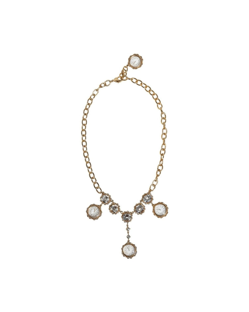 Dolce & Gabbana Chain Brass Crystal Clock Statement Gold Necklace Glam Steals