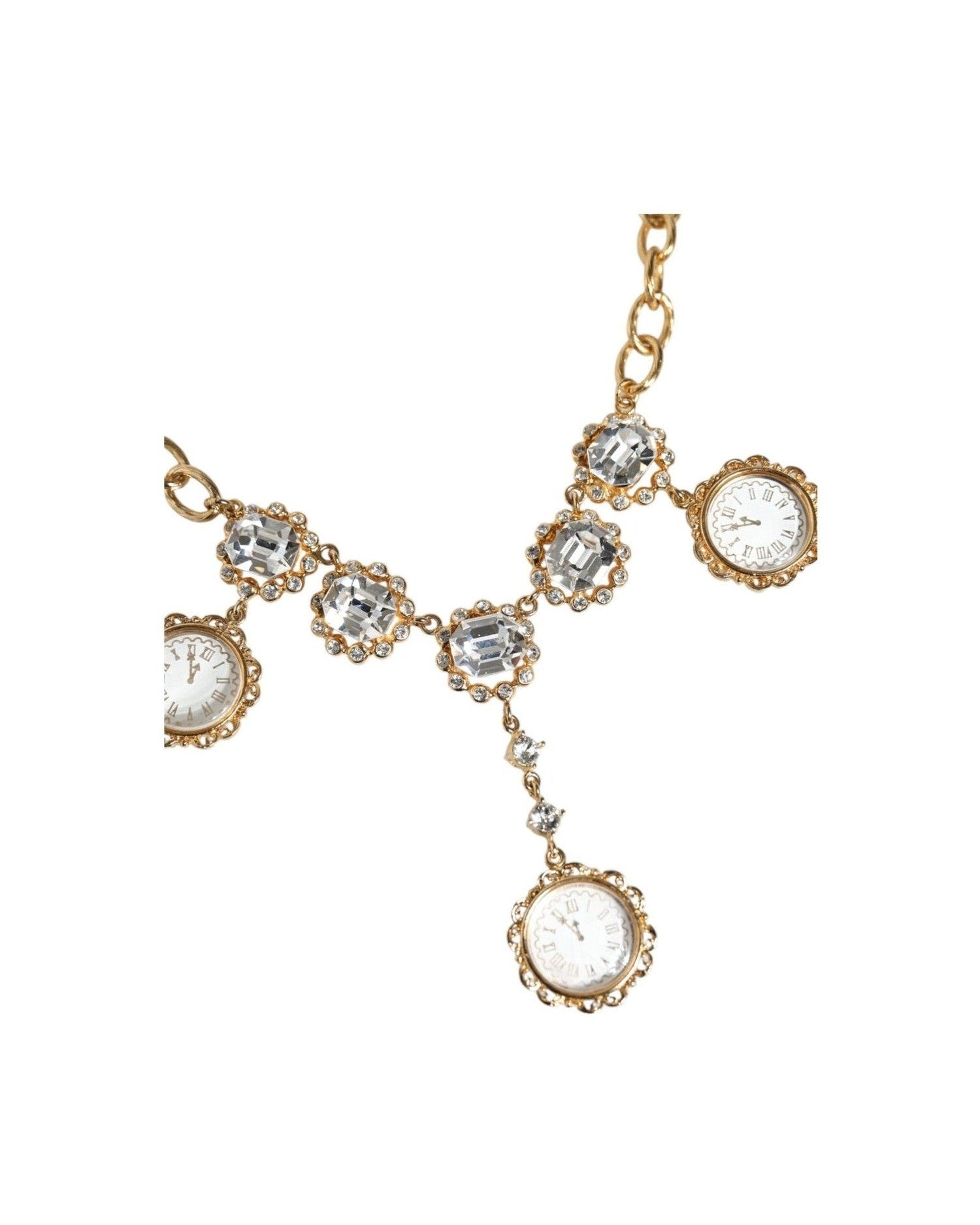 Dolce & Gabbana Chain Brass Crystal Clock Statement Gold Necklace Glam Steals