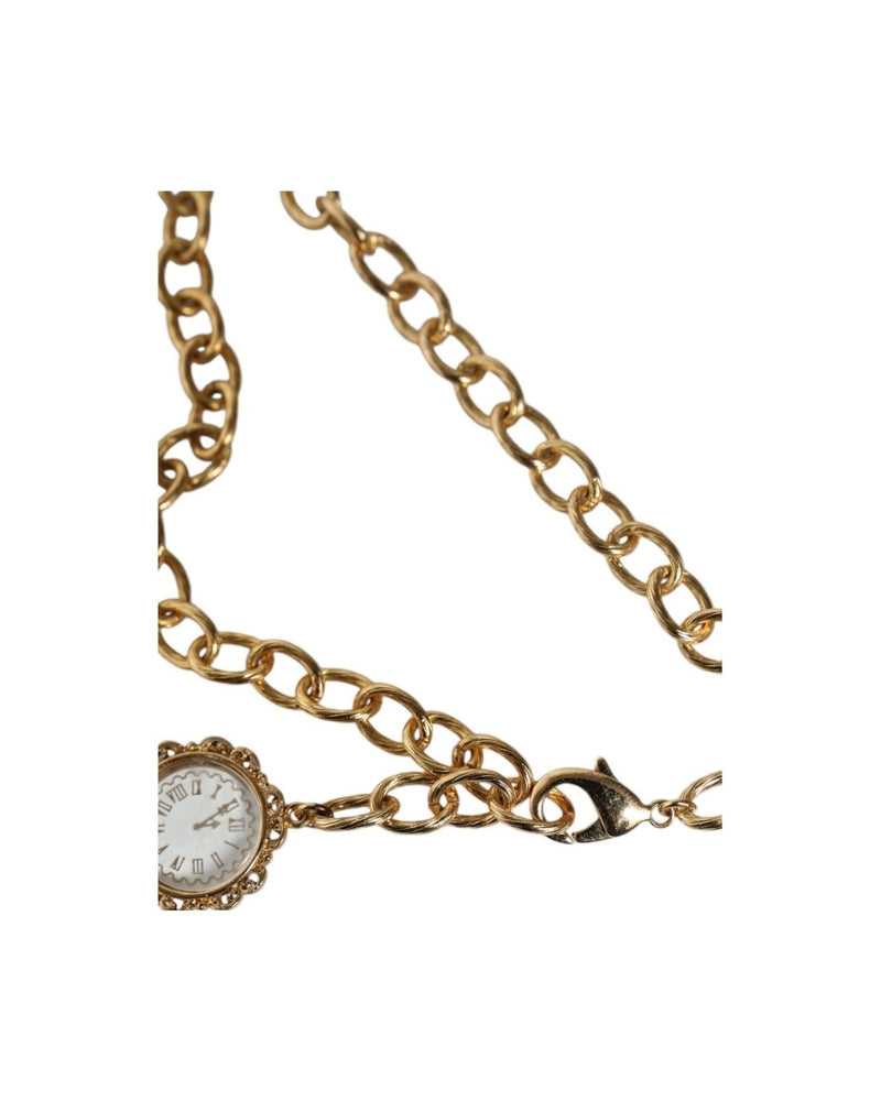 Dolce & Gabbana Chain Brass Crystal Clock Statement Gold Necklace Glam Steals