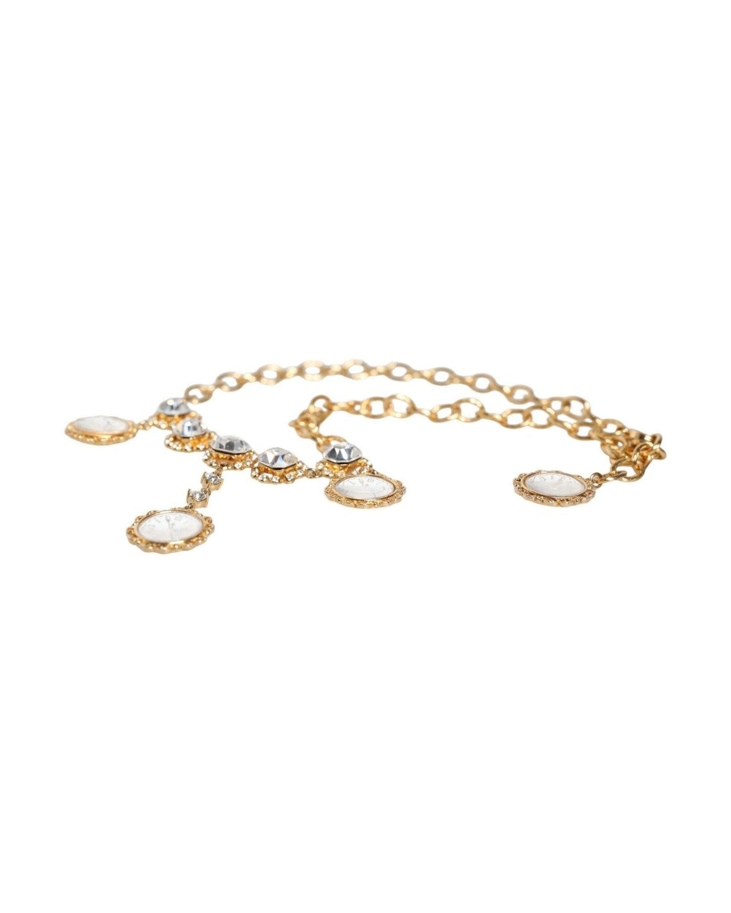 Dolce & Gabbana Chain Brass Crystal Clock Statement Gold Necklace Glam Steals