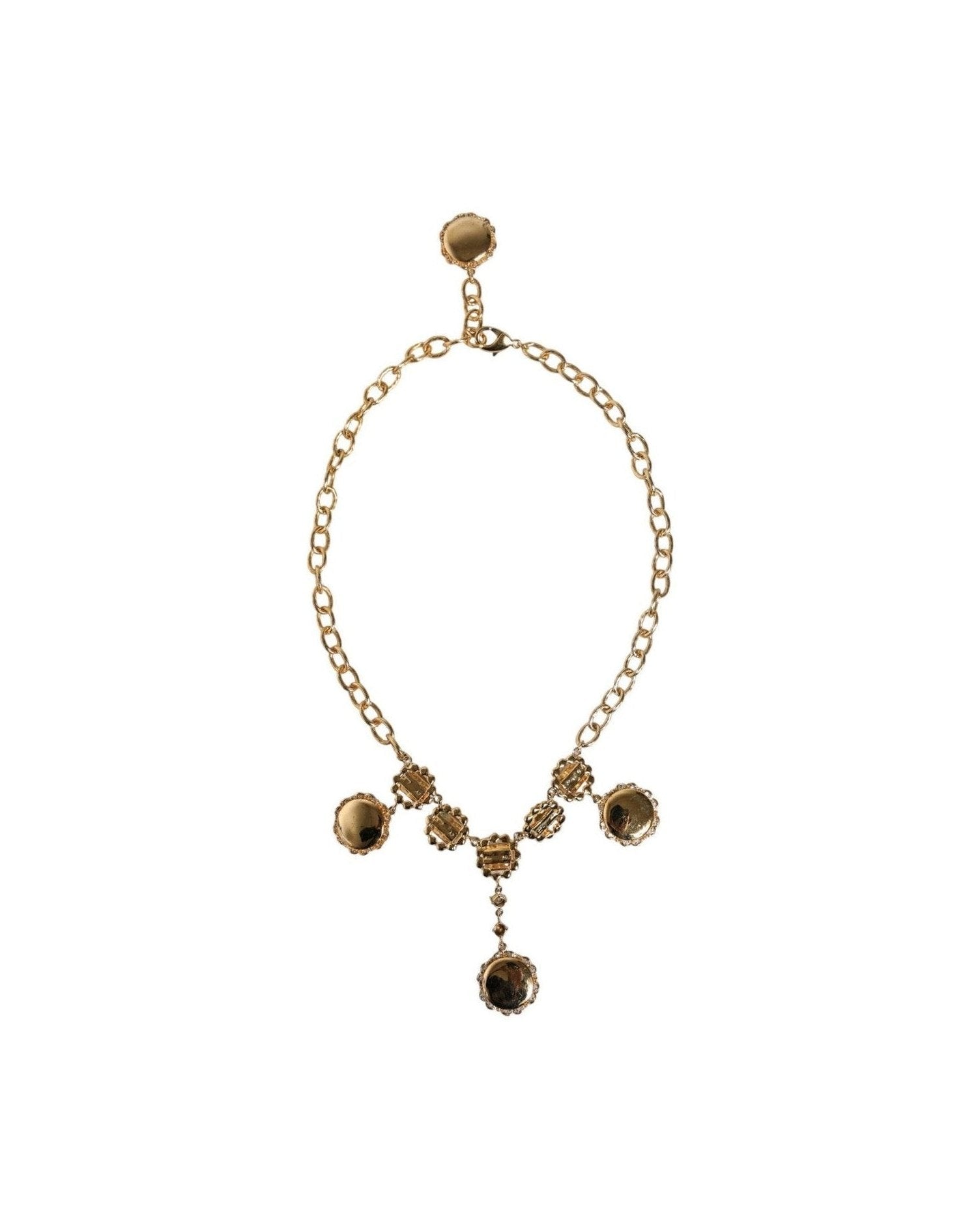 Dolce & Gabbana Chain Brass Crystal Clock Statement Gold Necklace Glam Steals