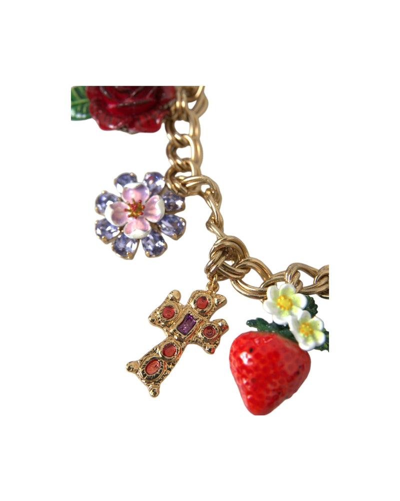 Dolce & Gabbana Chain Rose Cross Strawberry Star Pendant Gold Necklace Glam Steals