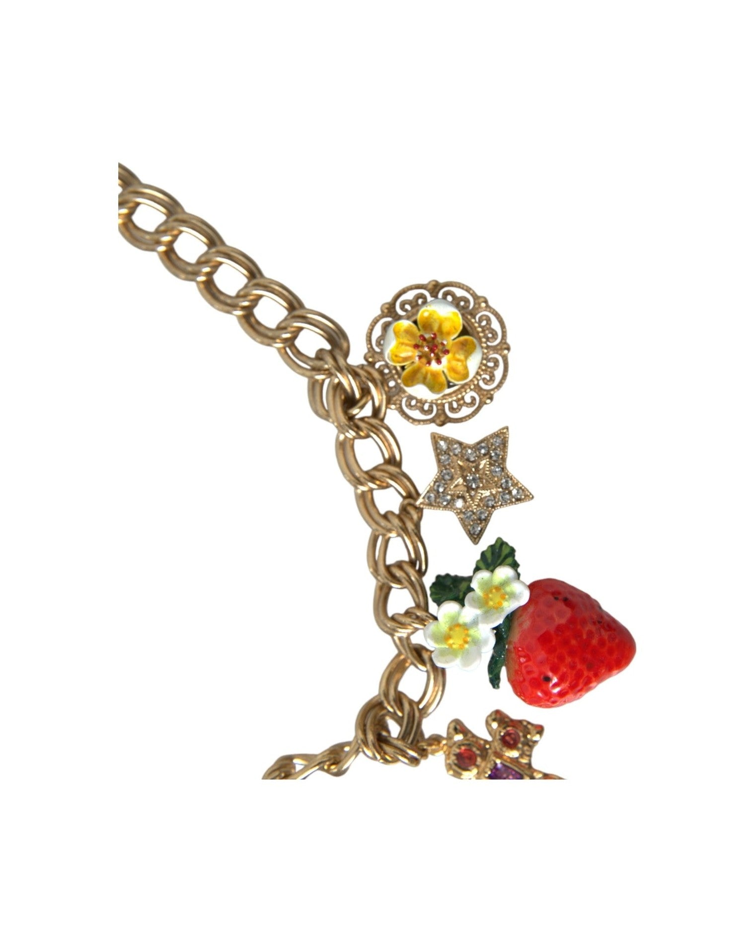 Dolce & Gabbana Chain Rose Cross Strawberry Star Pendant Gold Necklace Glam Steals