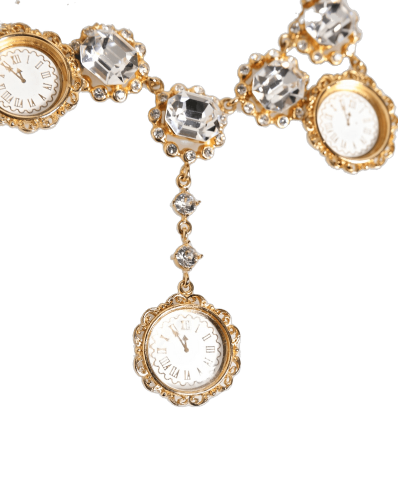 Dolce & Gold Gabbana Crystal Clock Pendant Statement Jewelry Necklace Glam Steals