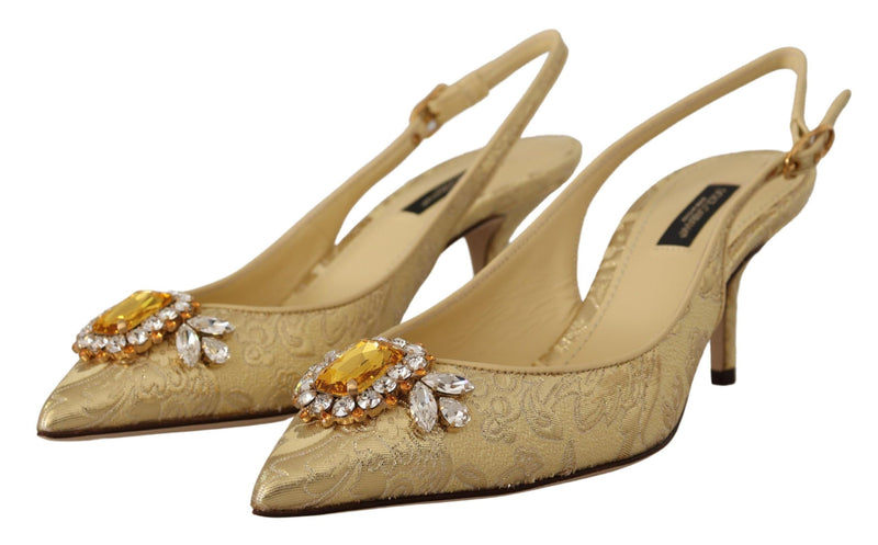 Dolce & Gabbana Gold Crystal Slingbacks Heels Glam Steals