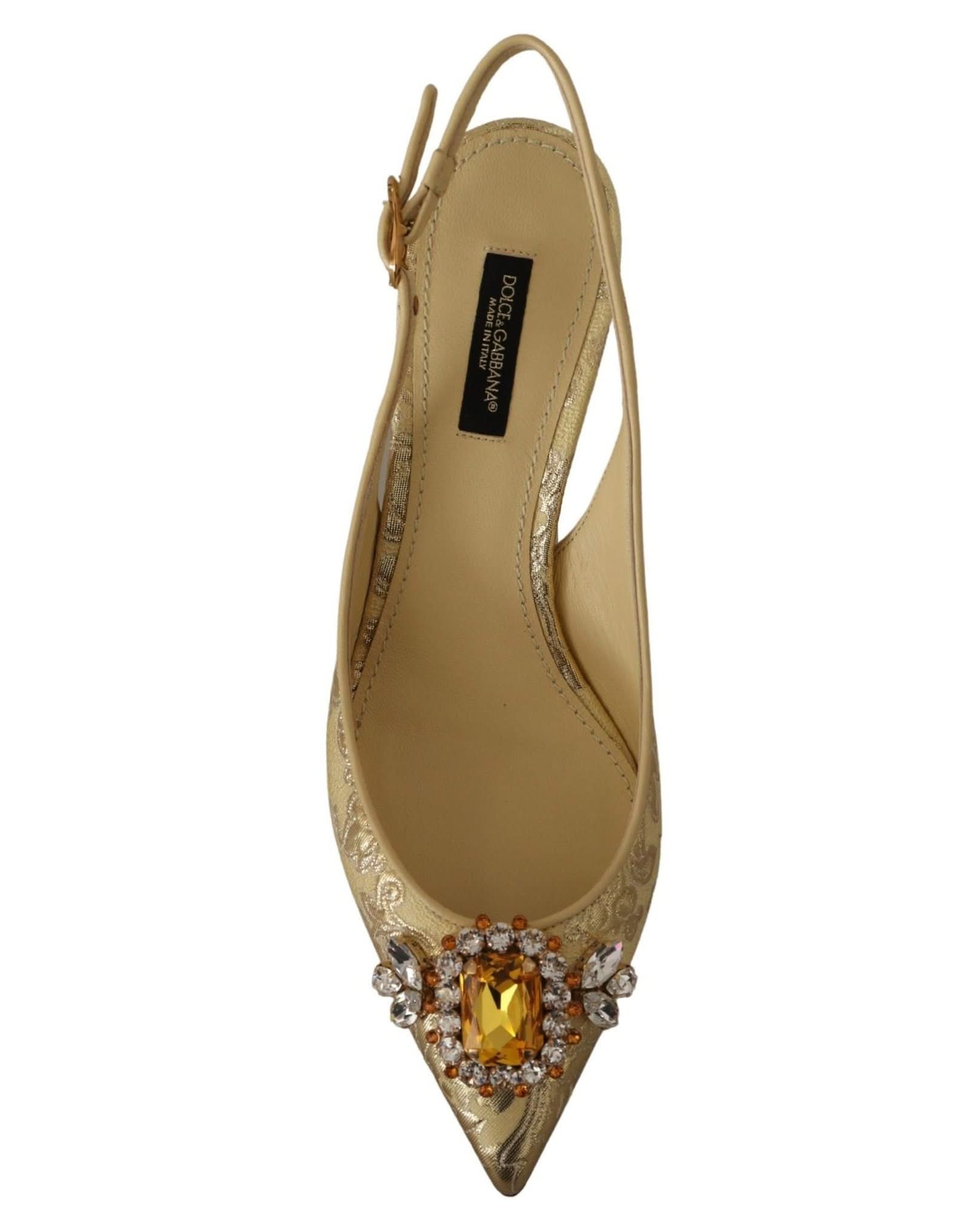 Dolce & Gabbana Gold Crystal Slingbacks Heels Heels