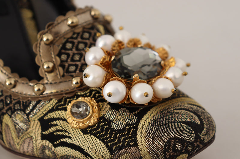 Dolce & Gabbana Gold Crystal Square Toe Brocade Pumps Glam Steals