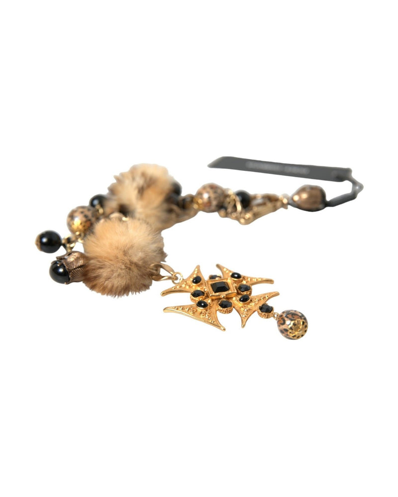 Dolce & Gabbana Crystals Lapin Fur Filigree Chocker Gold Black Necklace Glam Steals