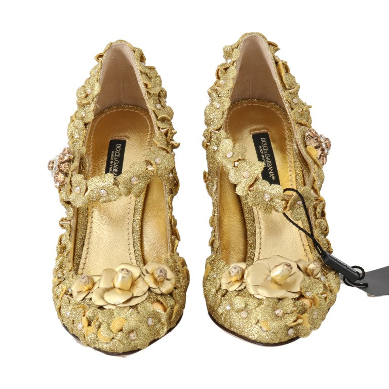 Dolce & Gabbana Gold Floral Crystal Mary Janes Pumps Glam Steals