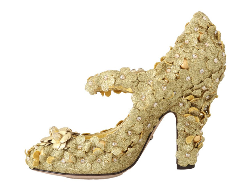 Dolce & Gabbana Gold Floral Crystal Mary Janes Pumps Glam Steals