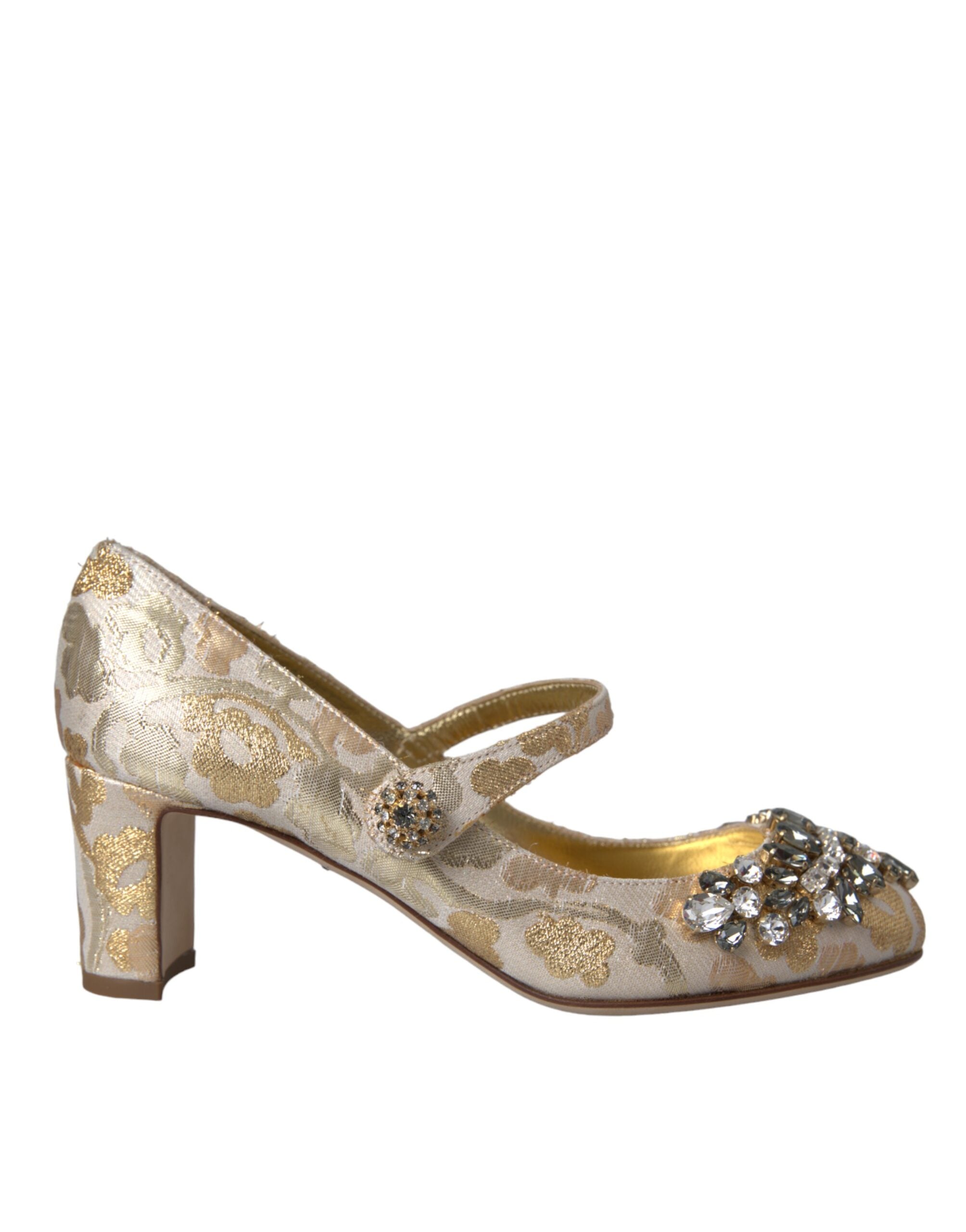 Dolce & Gabbana Gold Jacquard Crystal Mary Janes Pumps Shoes Glam Steals