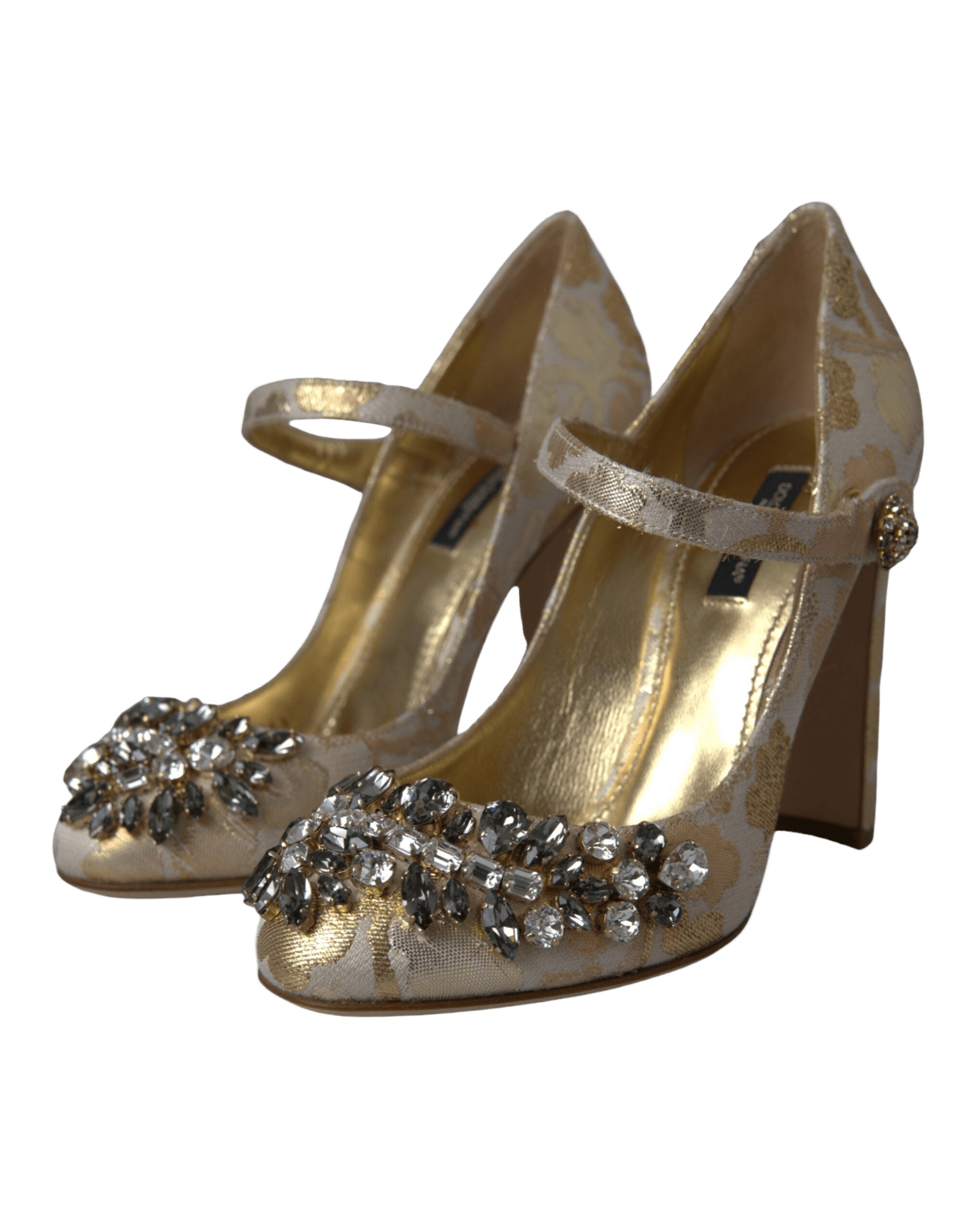 Dolce & Gabbana Gold Jacquard Crystal Mary Janes Pumps Shoes Glam Steals