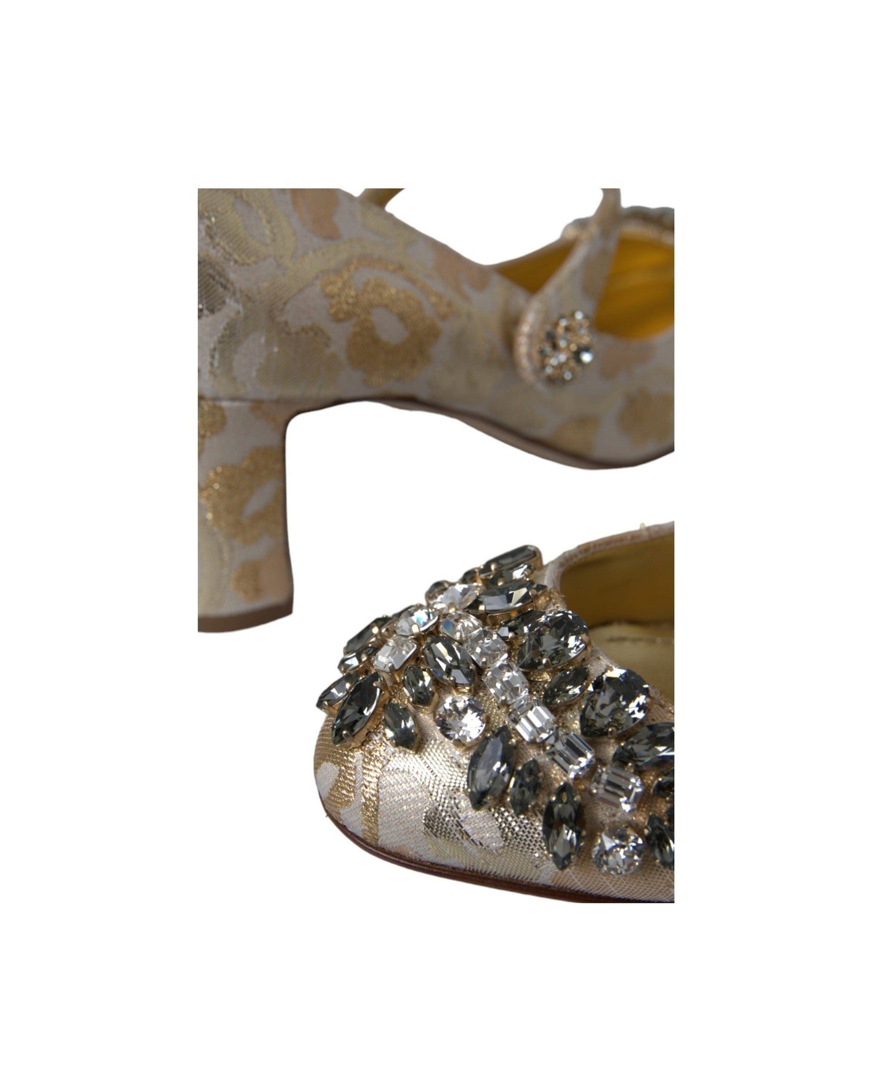 Dolce & Gabbana Gold Jacquard Crystal Mary Janes Pumps Shoes Glam Steals