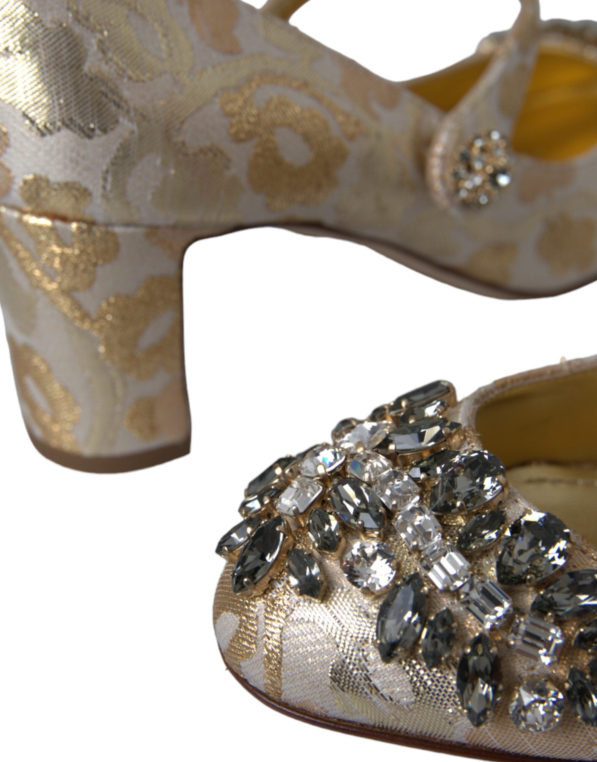 Dolce & Gabbana Gold Jacquard Crystal Mary Janes Pumps Shoes Glam Steals