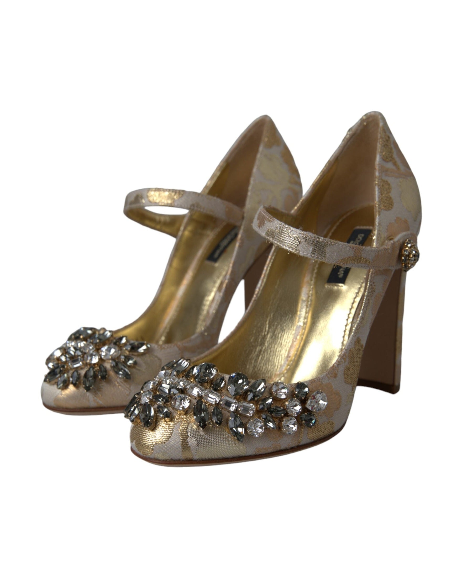 Dolce & Gabbana Gold Jacquard Crystal Mary Janes Pumps Shoes Glam Steals