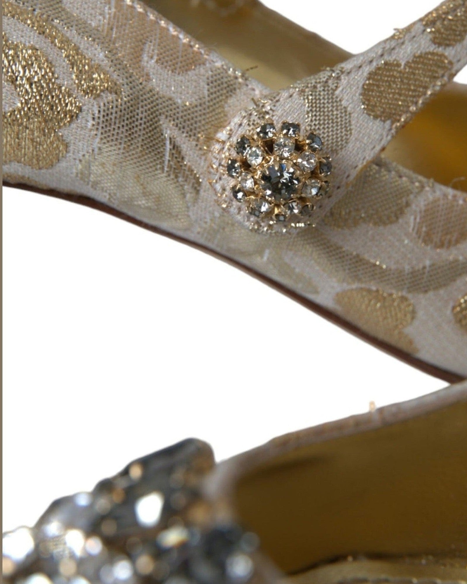 Dolce & Gabbana Gold Jacquard Crystal Mary Janes Pumps Shoes Glam Steals