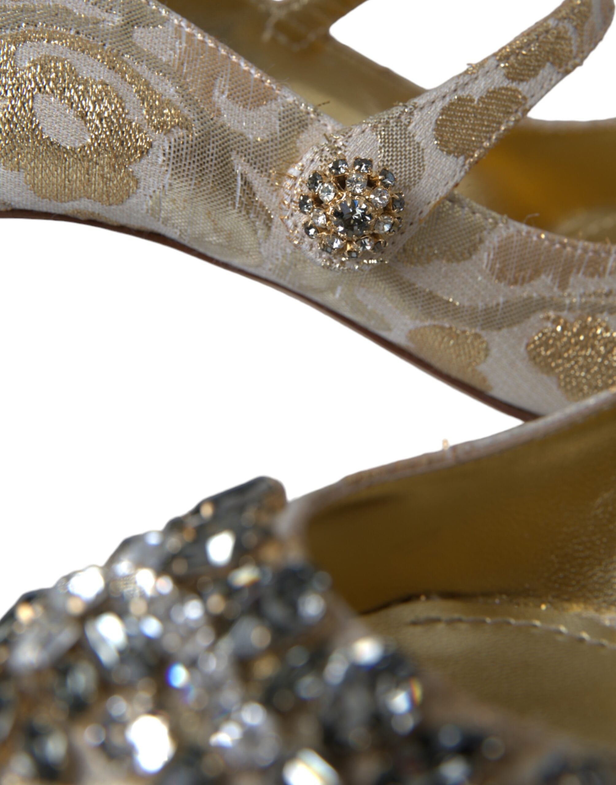 Dolce & Gabbana Gold Jacquard Crystal Mary Janes Pumps Shoes Glam Steals