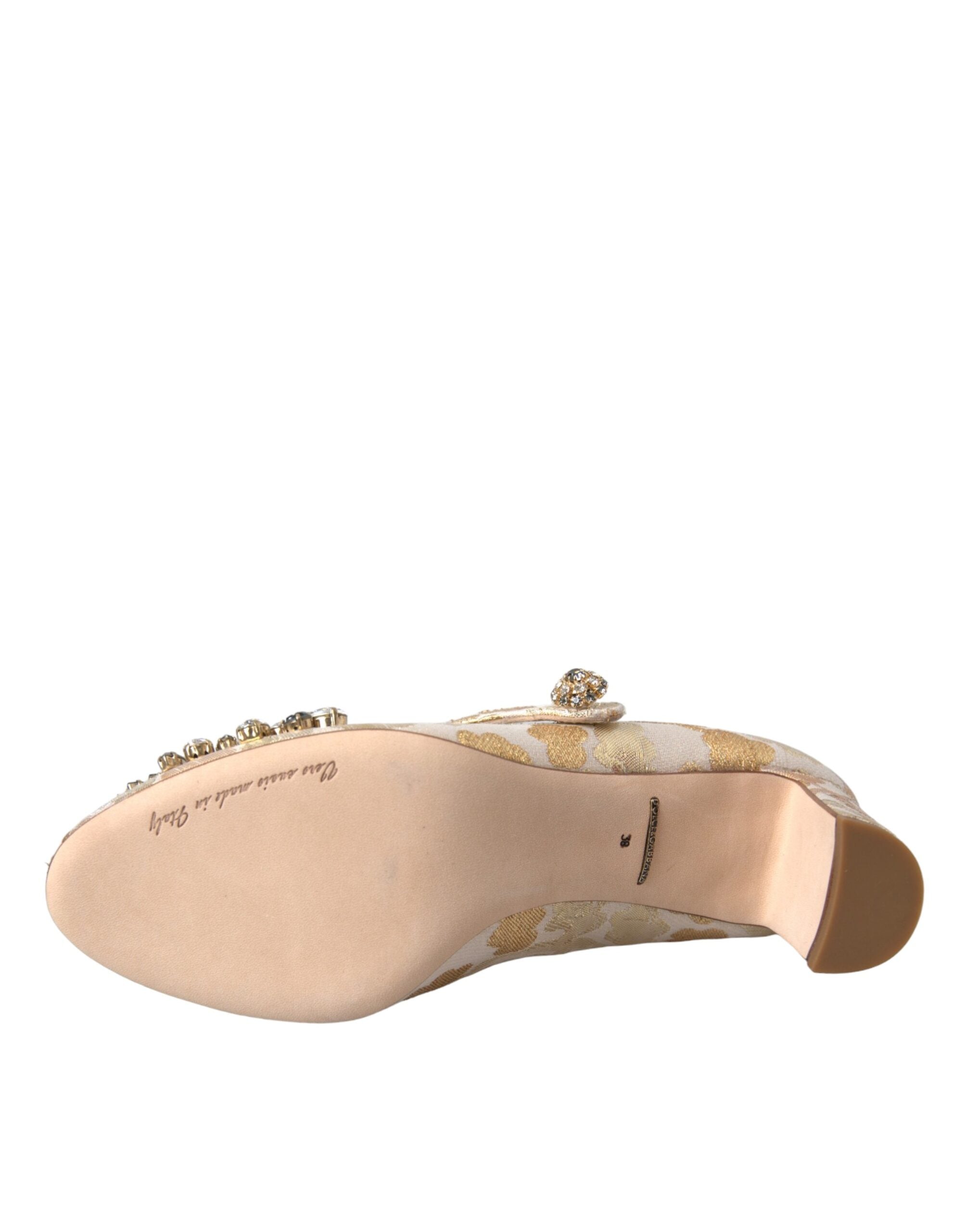 Dolce & Gabbana Gold Jacquard Crystal Mary Janes Pumps Shoes Glam Steals