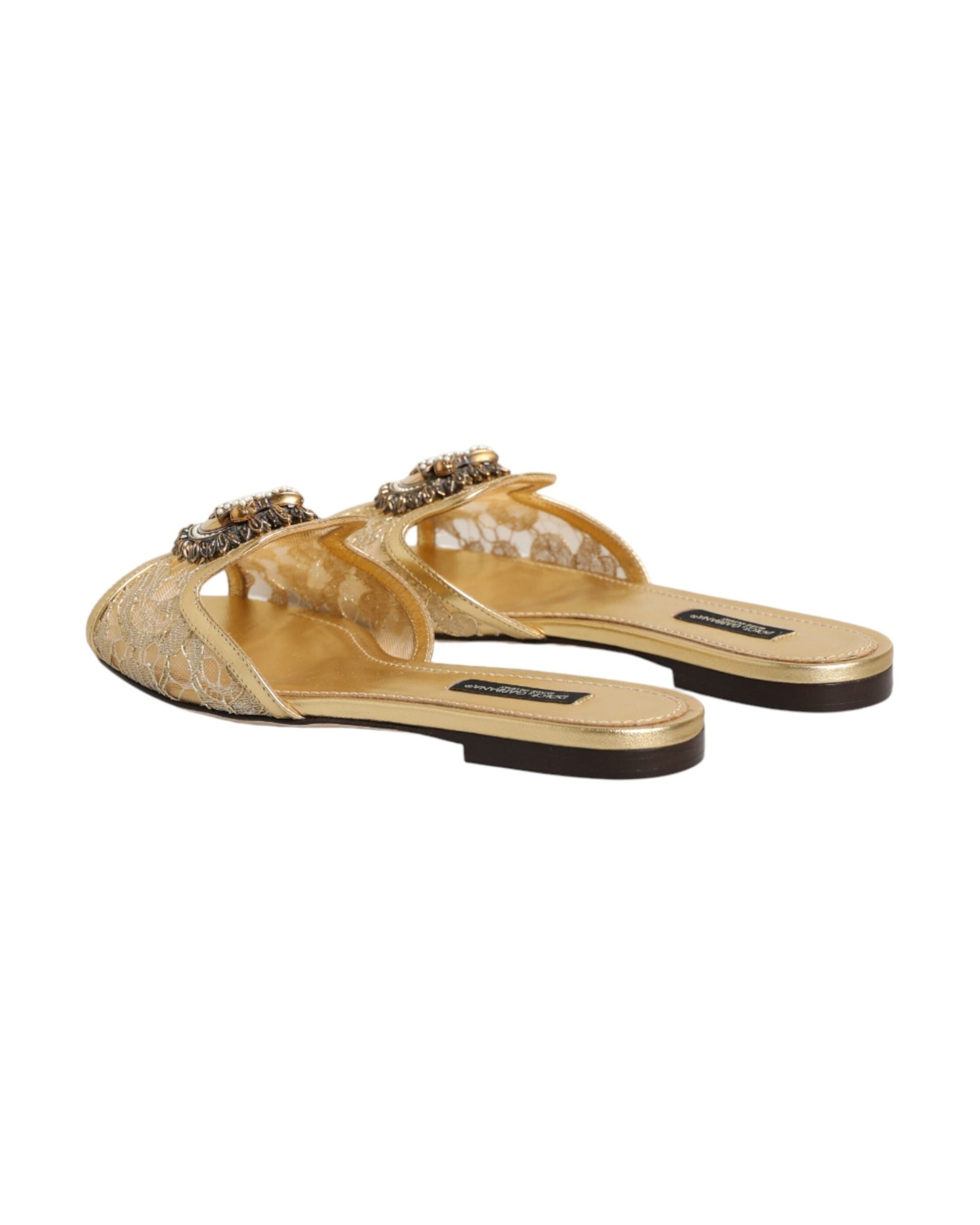 Dolce & Gabbana Gold Lace Devotion Flats Slip On Sandals Shoes Glam Steals