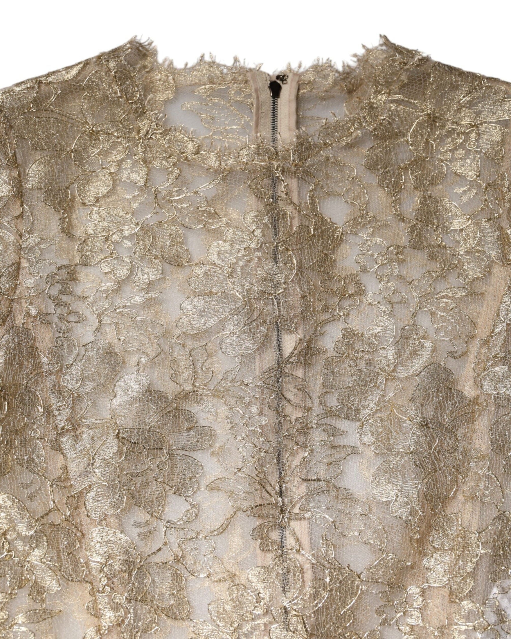 Dolce & Gabbana Gold Lace Floral Long Sleeves Fit Flare Dress Glam Steals