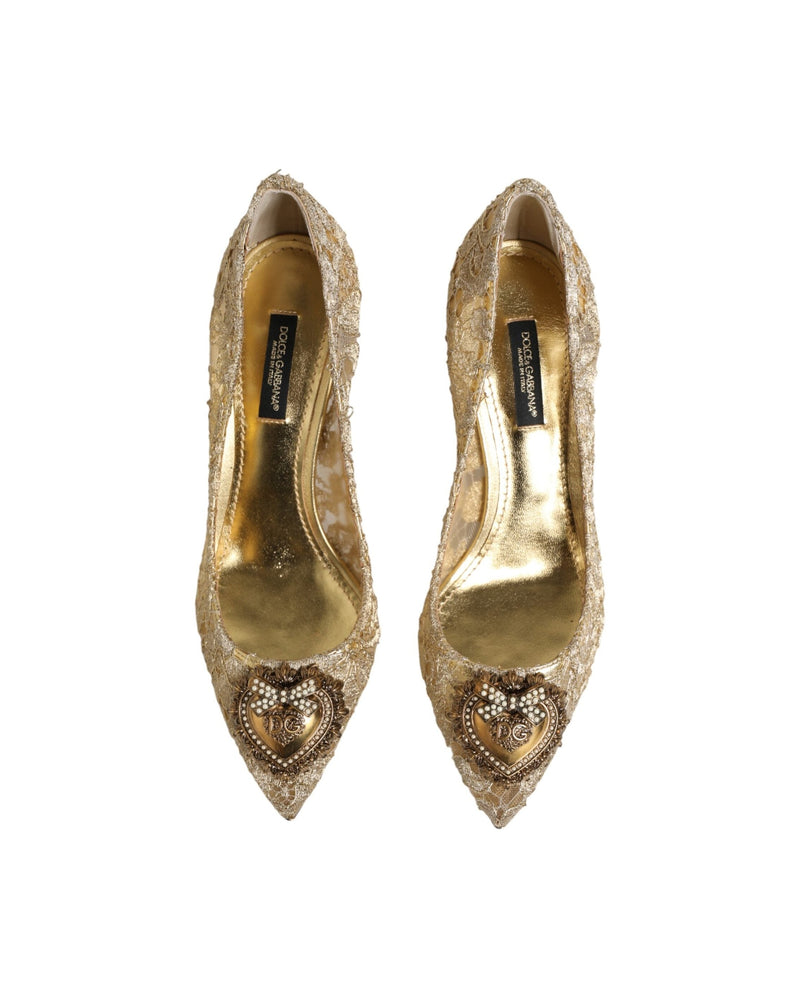 Dolce & Gabbana Gold Lace Taormina Devotion Pumps Shoes Glam Steals
