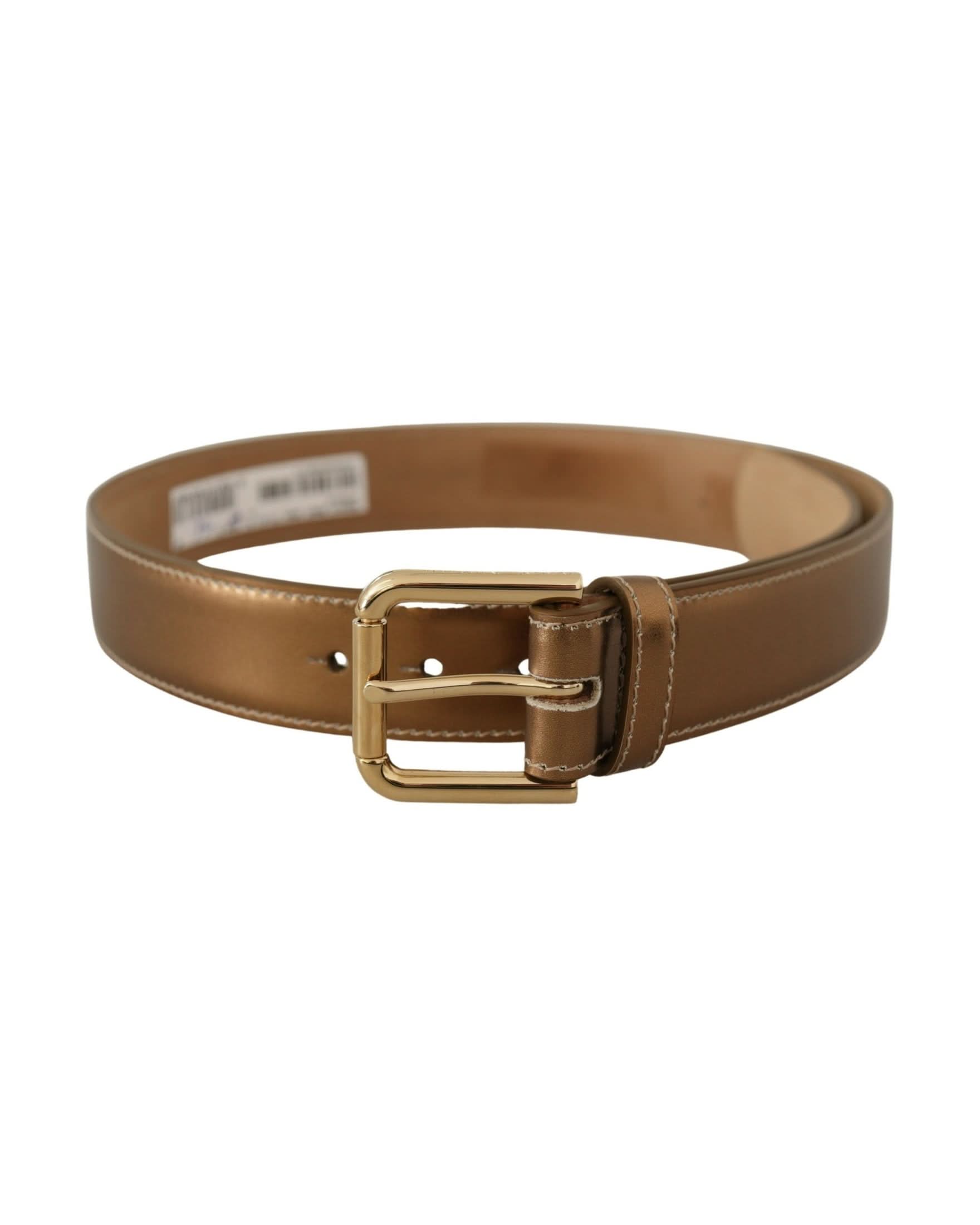Dolce & Gabbana Gold Leather Bronze Calf Logo Waist Buckle Belt Belts