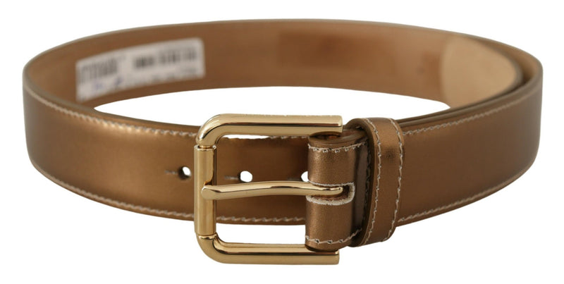 Dolce & Gabbana Gold Leather Bronze Calf Logo Waist Buckle Belt Glam Steals