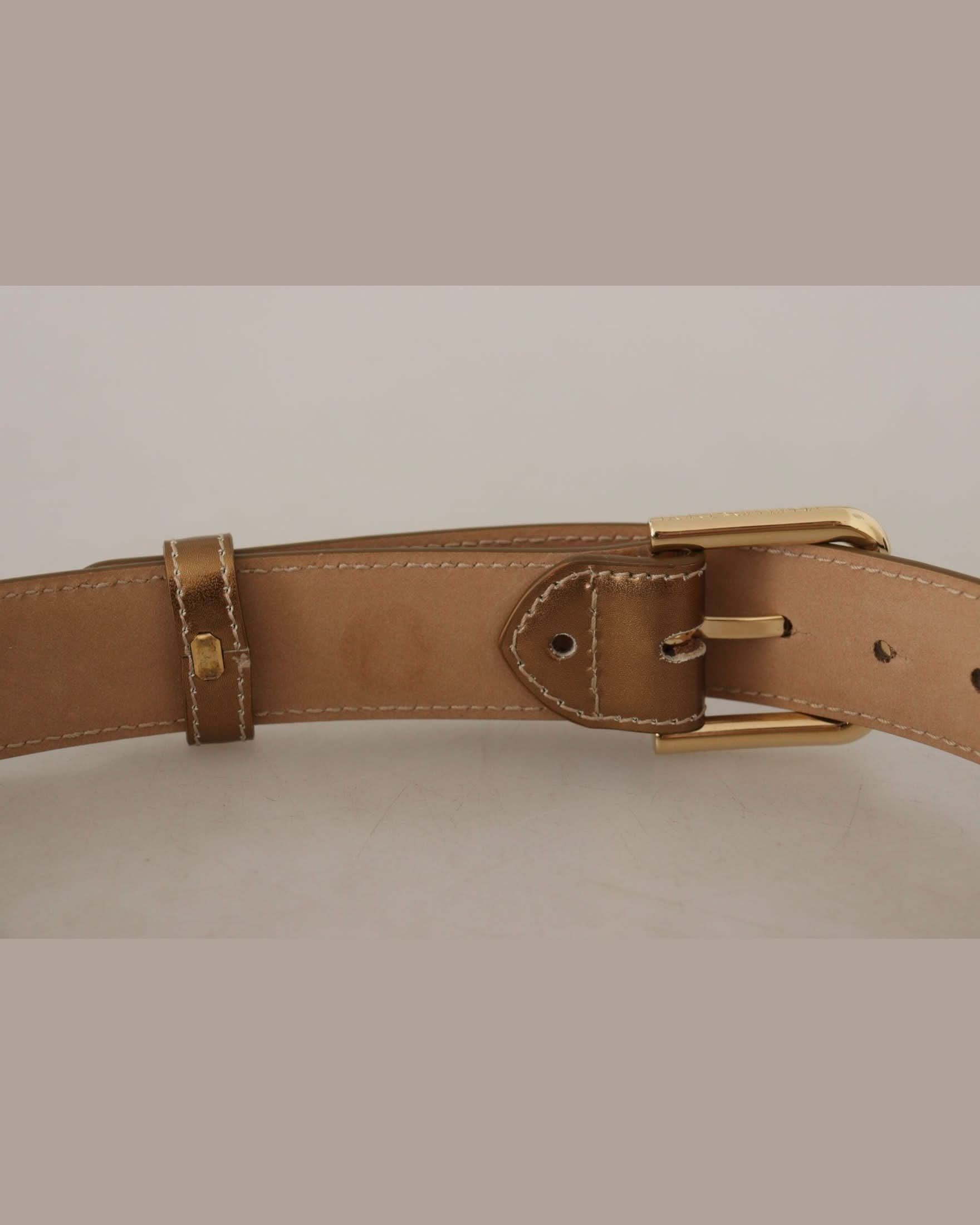 Dolce & Gabbana Gold Leather Bronze Calf Logo Waist Buckle Belt Belts