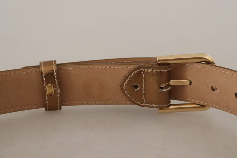 Dolce & Gabbana Gold Leather Bronze Calf Logo Waist Buckle Belt Glam Steals