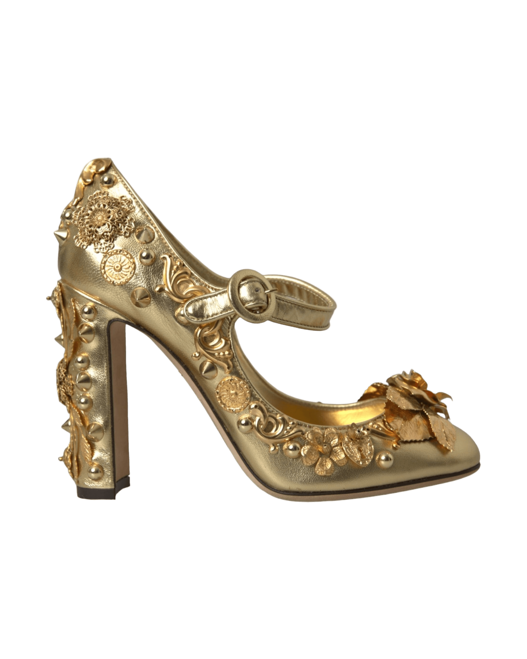 Dolce & Gabbana Gold Leather Crystal Mary Janes Pumps Shoes Glam Steals