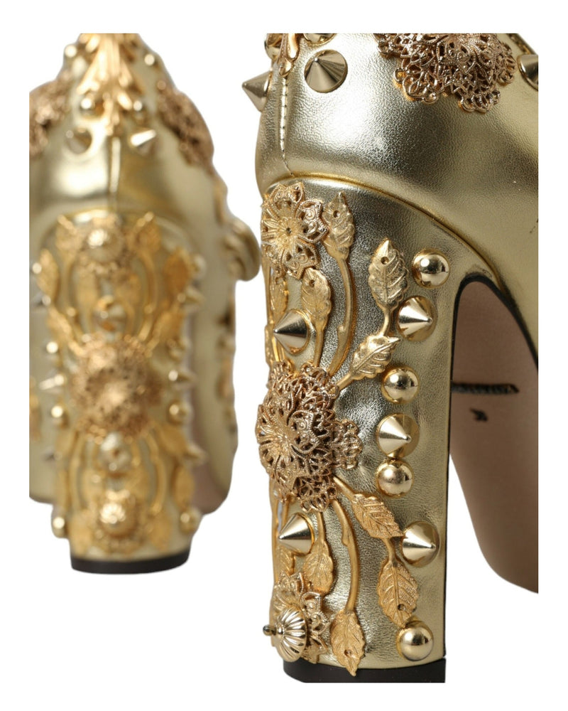 Dolce & Gabbana Gold Leather Crystal Mary Janes Pumps Shoes Glam Steals