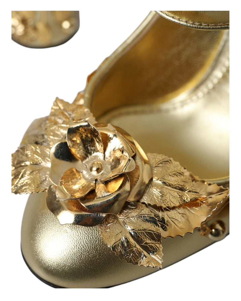 Dolce & Gabbana Gold Leather Crystal Mary Janes Pumps Shoes Glam Steals