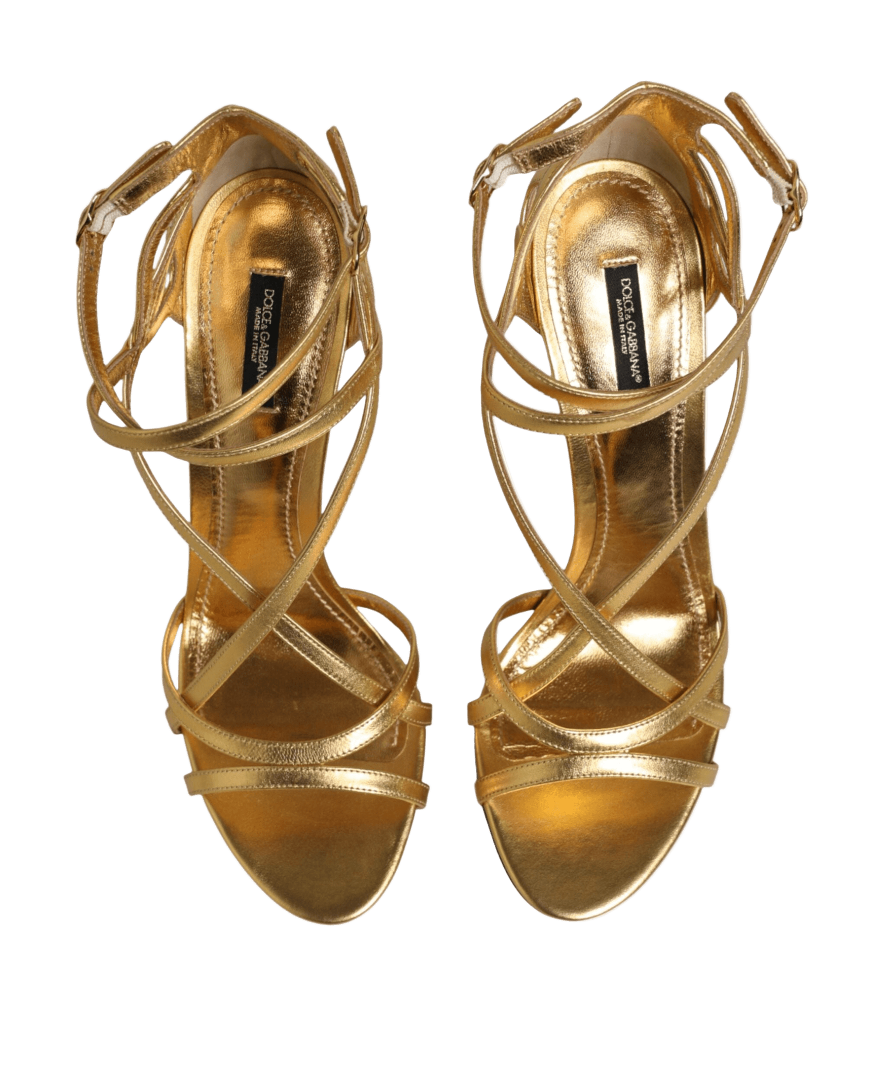 Dolce & Gabbana Gold Leather Keira Heels Sandals Shoes Glam Steals