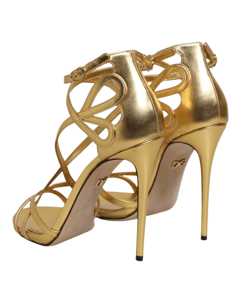 Dolce & Gabbana Gold Leather Keira Heels Sandals Shoes Glam Steals