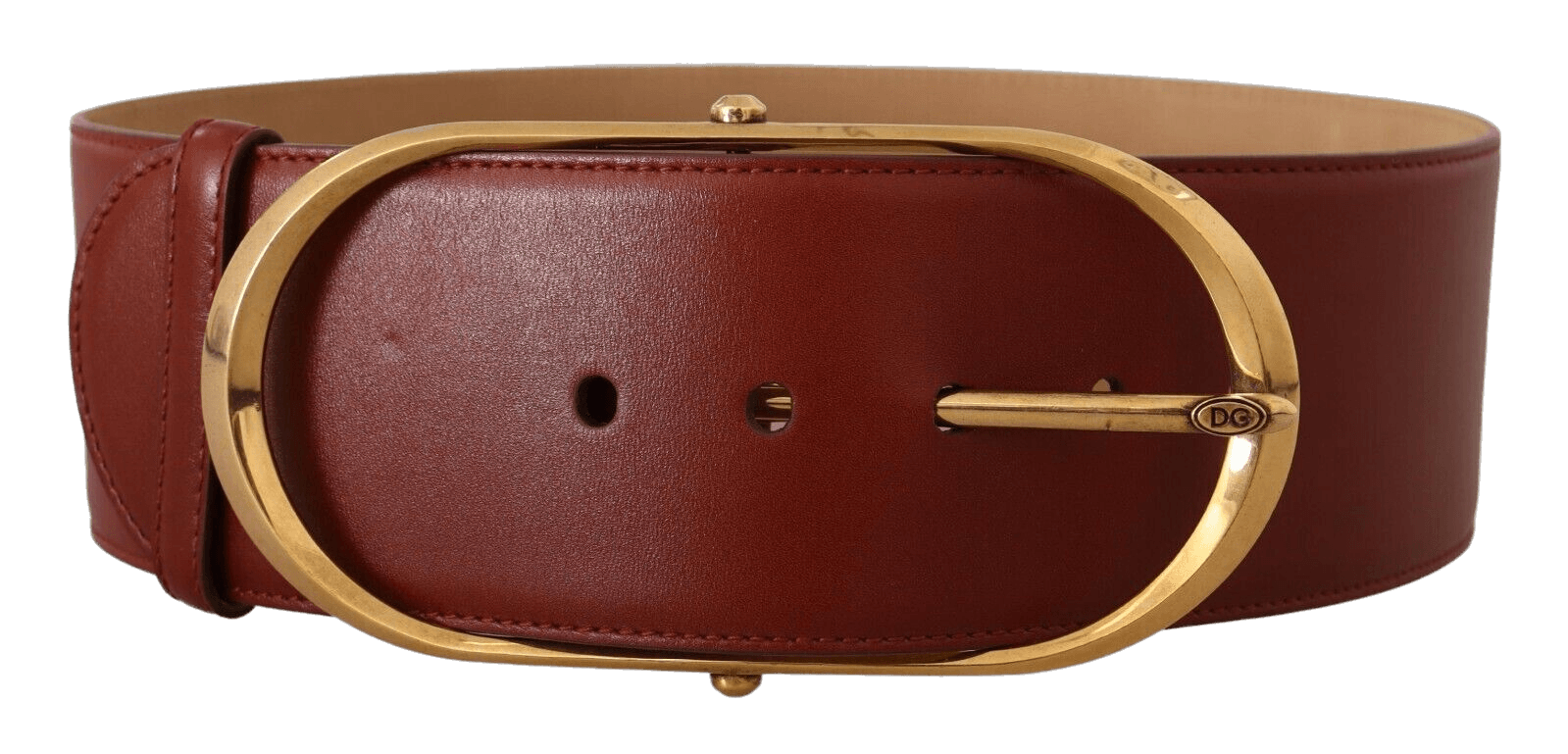 Dolce & Gabbana Gold Leather Maroon Metal Oval Buckle Belt Glam Steals