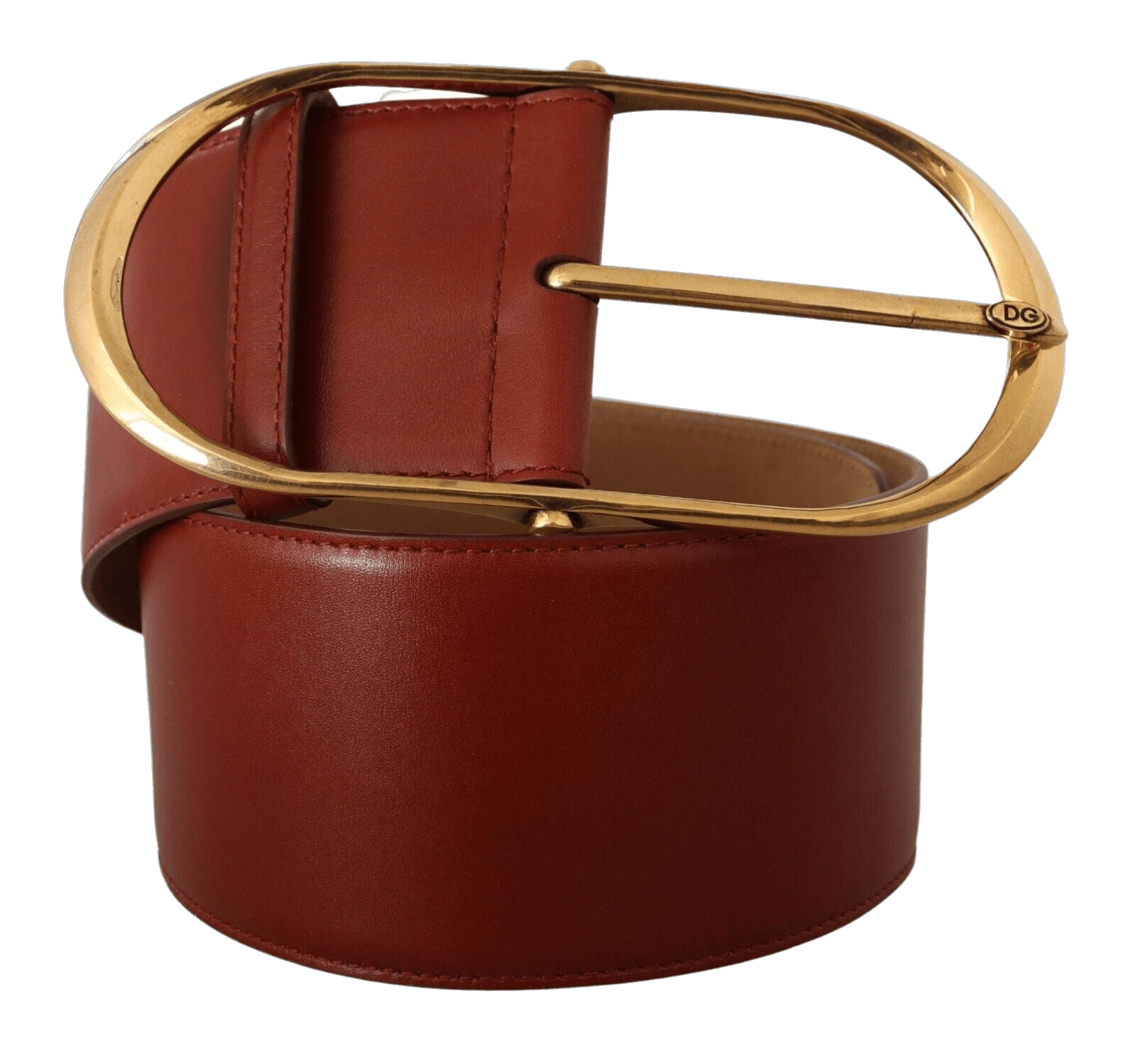 Dolce & Gabbana Gold Leather Maroon Metal Oval Buckle Belt Glam Steals