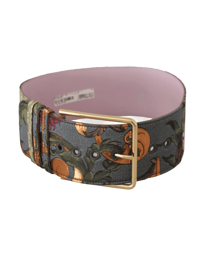 Dolce & Gabbana Gold Leather Embroidered Metal Buckle Belt Belts