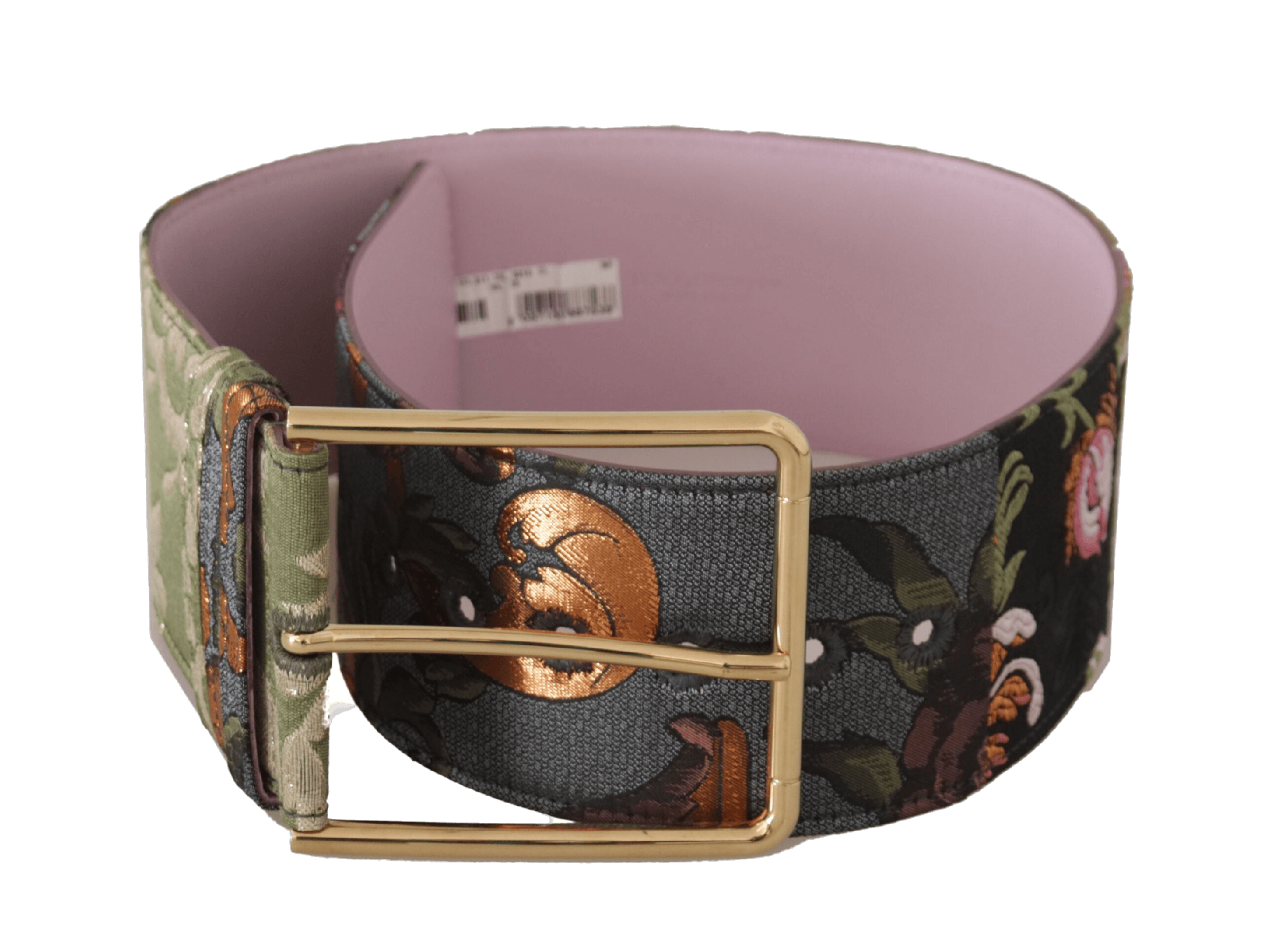Dolce & Gabbana Gold Leather Embroidered Metal Buckle Belt Belts