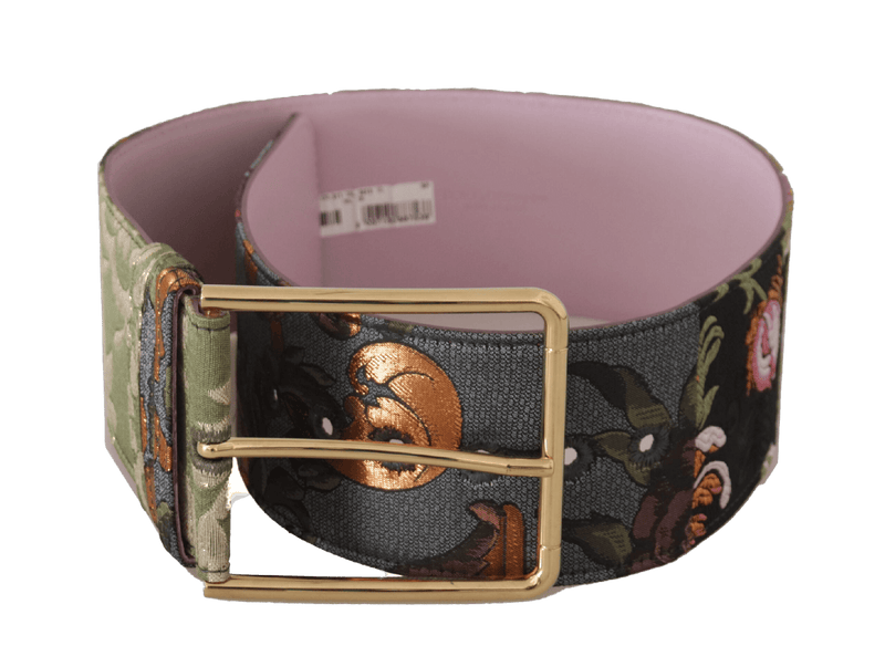 Dolce & Gabbana Gold Leather Embroidered Metal Buckle Belt Belts