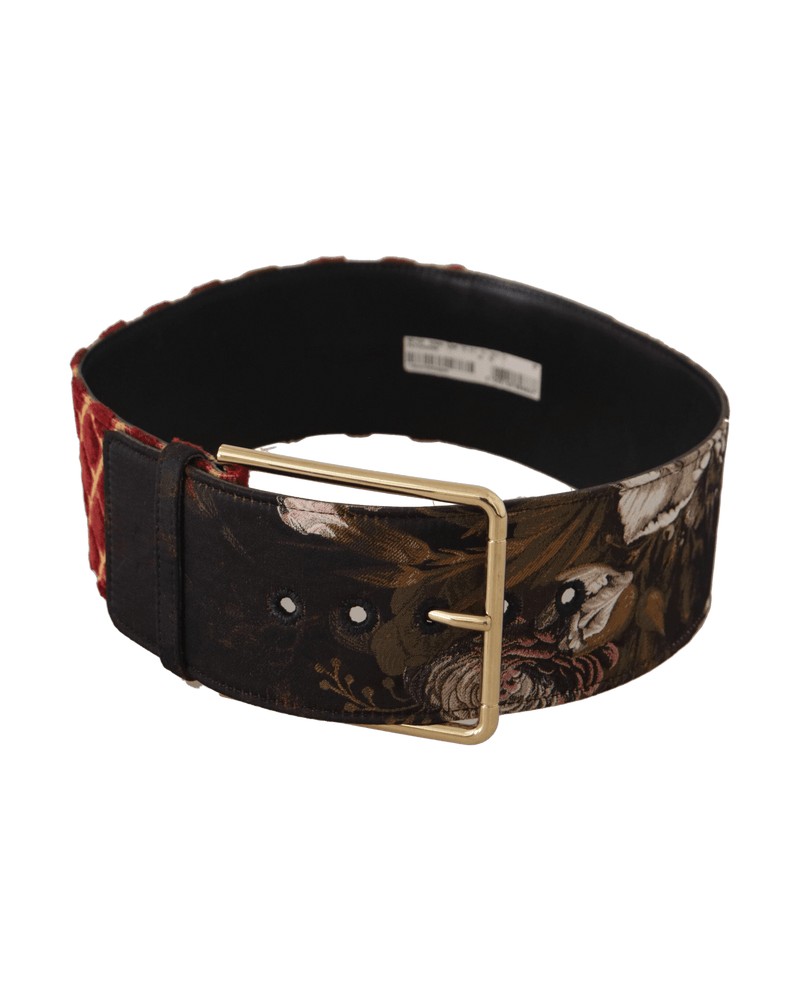 Dolce & Gabbana Gold Leather Wide Floral Metal Buckle Belt Belts