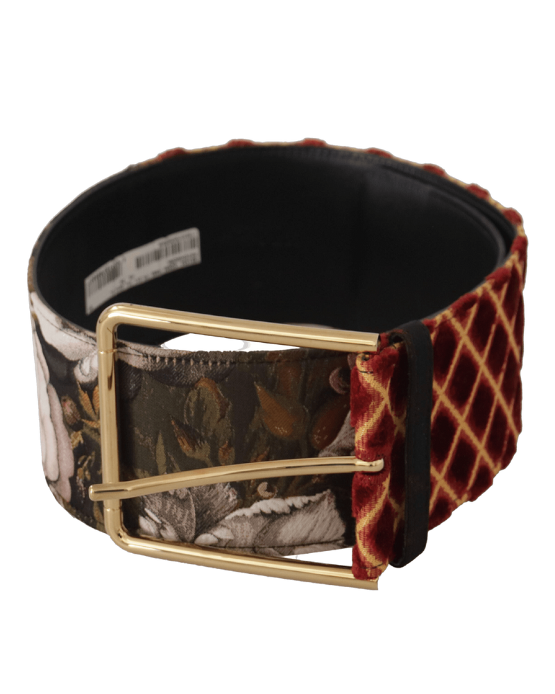 Dolce & Gabbana Gold Leather Wide Floral Metal Buckle Belt Belts