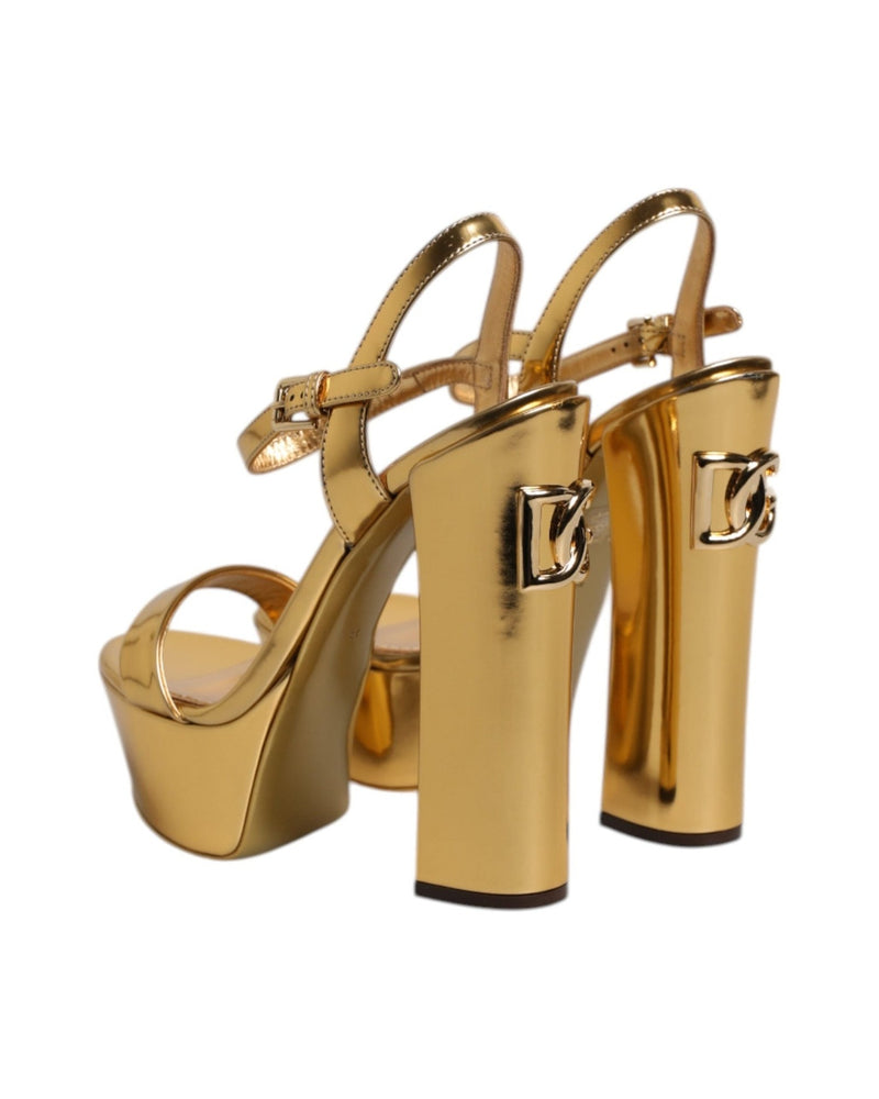 Dolce & Gabbana Gold Leather Platform Keira Sandals Shoes Heels