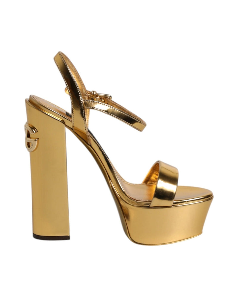 Dolce & Gabbana Gold Leather Platform Keira Sandals Shoes Glam Steals