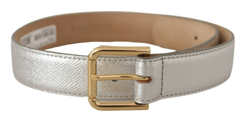 Dolce & Gabbana Gold Leather Silver Tone Logo Metal Waist Buckle Belt Glam Steals