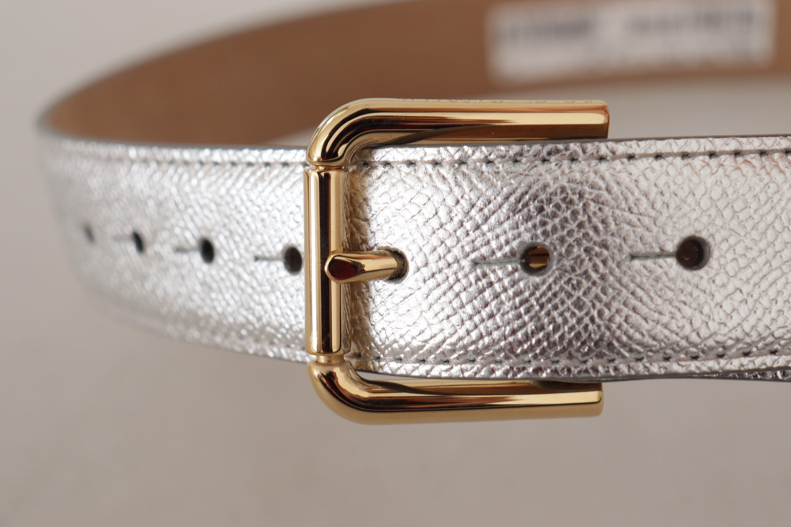 Dolce & Gabbana Gold Leather Silver Tone Logo Metal Waist Buckle Belt Glam Steals