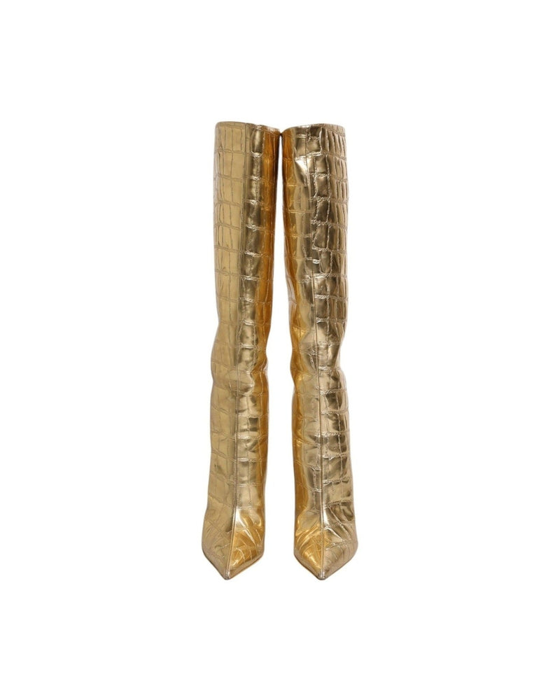 Dolce & Gabbana Gold Leather Stiletto Heels High Boots Shoes Boots