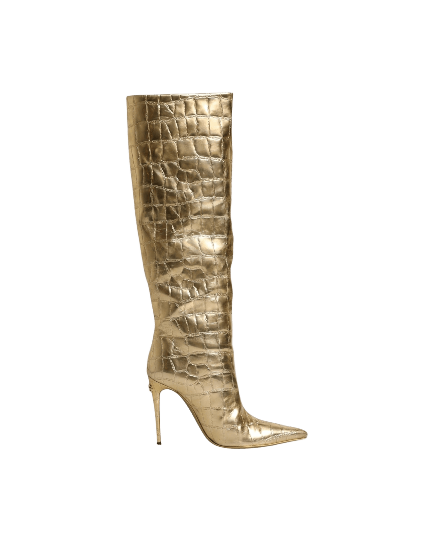 Dolce & Gabbana Gold Leather Stiletto Heels High Boots Shoes Glam Steals
