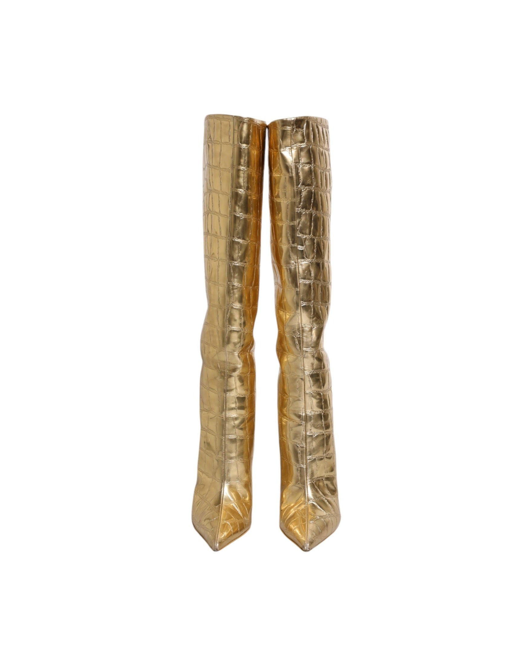 Dolce & Gabbana Gold Leather Stiletto Heels High Boots Shoes Glam Steals