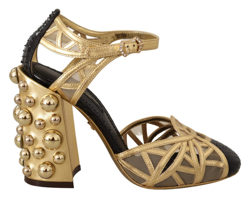 Dolce & Gabbana Gold Leather Studded Ankle Straps Shoes Glam Steals
